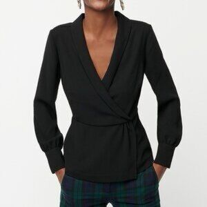 J. Crew Women's NWT Drapey faux-wrap top in 365 crepe Peplum - Black - 6